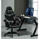 (Gray) Swivel Gaming Chair Faux Leather Office Reclining Chair